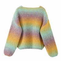 Loose-fitting, gradient color V-neck long-sleeved comfortable and warm knitted sweater - Thumbnail 1
