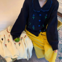 Flower Embroidery Button Knit Sweaters Cardigan - Thumbnail 2