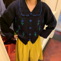 Flower Embroidery Button Knit Sweaters Cardigan - Thumbnail 3