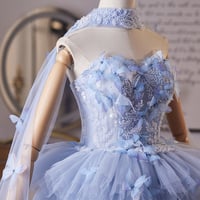 Blue Tulle Beads Short A-Line Prom Party Dress - Thumbnail 3