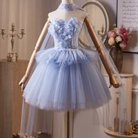 Blue Tulle Beads Short A-Line Prom Party Dress - Thumbnail 4