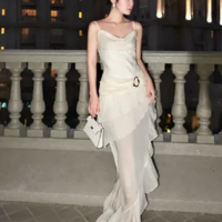 Elegant Straps Sheath Ivory Long Evening Dress Party Dress - Thumbnail 2