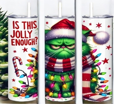 Grumpy Cat Christmas Tumbler 20oz Skinny, Sarcastic Funny Holiday Gift, "Is This Jolly Enough?" 