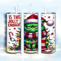 Grumpy Cat Christmas Tumbler 20oz Skinny, Sarcastic Funny Holiday Gift, "Is This Jolly Enough?"  - Thumbnail 1