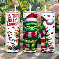 Grumpy Cat Christmas Tumbler 20oz Skinny, Sarcastic Funny Holiday Gift, "Is This Jolly Enough?"  - Thumbnail 2