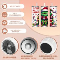 Grumpy Cat Christmas Tumbler 20oz Skinny, Sarcastic Funny Holiday Gift, "Is This Jolly Enough?"  - Thumbnail 3