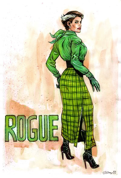 Rogue in Plaid Chartreuse Skirt original drawing