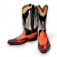 Crafted Leather Men’s Classic Multi Color Leather Pointed Toe Cowboy Boot - Thumbnail 1