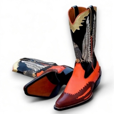 Crafted leather men’s classic multi color leather pointed toe cowboy boot