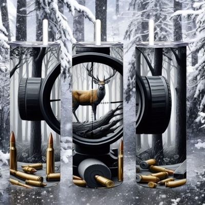 Hunter tumbler 20oz skinny, r#fle scope deer hunting gift for man or dad, outdoorsman ammunition 