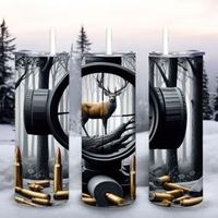 Hunter Tumbler 20oz Skinny, R#fle Scope Deer Hunting Gift for Man or Dad, Outdoorsman Ammunition  - Thumbnail 1