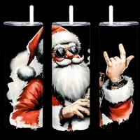 Rock N' Roll Santa Tumbler 20oz Skinny, Biker Christmas Gift, Rock Horns, Beer Bottle, Shades. - Thumbnail 1