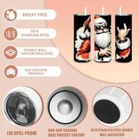 Rock N' Roll Santa Tumbler 20oz Skinny, Biker Christmas Gift, Rock Horns, Beer Bottle, Shades. - Thumbnail 2