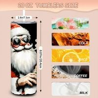 Rock N' Roll Santa Tumbler 20oz Skinny, Biker Christmas Gift, Rock Horns, Beer Bottle, Shades. - Thumbnail 3