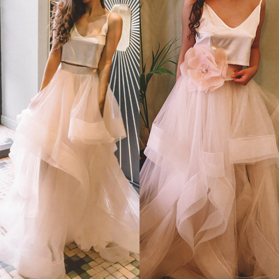 Two Piece Wedding Gown Bridal Dresses with Handmade Flower