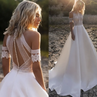 Vintage two piece wedding gown bridal dresses lace
