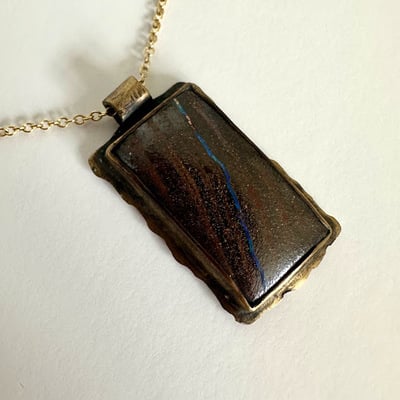 Diagonal boulder opal necklace in brass - Thumbnail 5