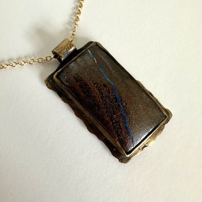 Diagonal Boulder Opal Necklace in Brass
