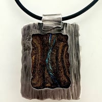 Boulder Opal Set in Hammered Sterling Silver - Thumbnail 1