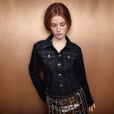 Retro-style casual fitted collared long-sleeved denim jacket