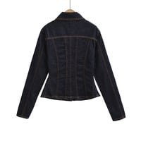 Retro-style casual fitted collared long-sleeved denim jacket - Thumbnail 1