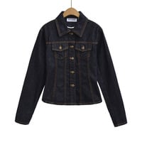 Retro-style casual fitted collared long-sleeved denim jacket - Thumbnail 2