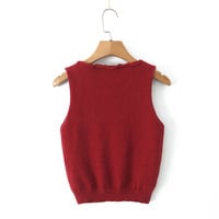 Casual round neck sweater vest with bow at the neckline - Thumbnail 1