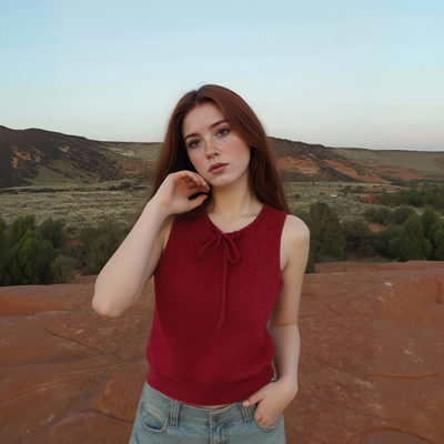 Casual round neck sweater vest with bow at the neckline