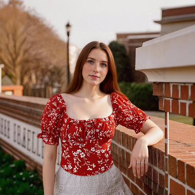 Fashionable floral strappy off-shoulder top