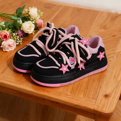 Y2k black pink star casual shoes