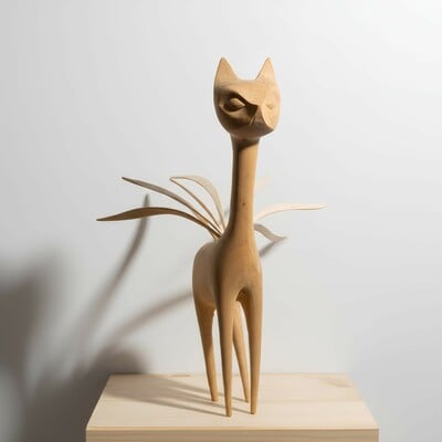 Wooden sculpture by Tach Pollard "Long Neck Rising" 