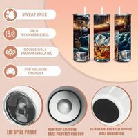 Cig#r and Whiskey Tumbler 20oz Skinny, Man Cave Luxury Gift for Dad or Boss, Bourbon Scotch - Thumbnail 2