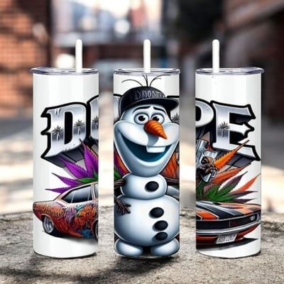 Funny snowman cartoon parody tumbler 20oz skinny, explicit adult humor dope gift, streetwear