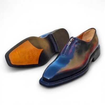 Crafted leather men’s classic black leather zip style dress shoes - Thumbnail 1