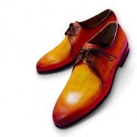 Crafted Leather Men’s Classic Tan Leather Formal Oxford Lace up Dress Shoes - Thumbnail 1