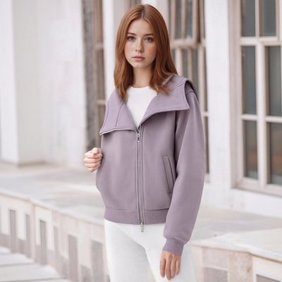 Irregular diagonal zipper design long-sleeved casual hooded sweatshirt