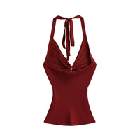 Halter neck slit metal buckle elastic slim-fit knit vest - Thumbnail 2