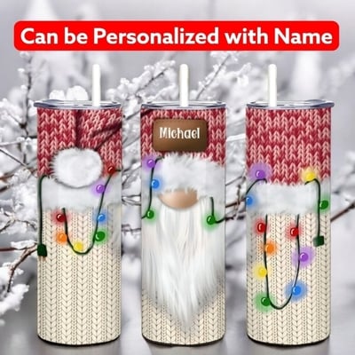 Personalized christmas gnome tumbler | 20oz skinny sublimation tumbler | custom name winter holiday gift 