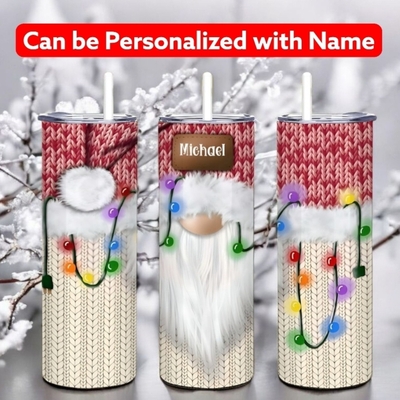 Personalized Christmas Gnome Tumbler | 20oz Skinny Sublimation Tumbler | Custom Name Winter Holiday Gift 
