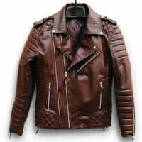 Crafted Leather Mens Classic Black and White Leather Jacket Pure Lambskin Motorcycle Slim Fit Biker  - Thumbnail 6