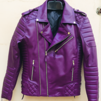 Crafted Leather Mens Classic Purple Leather Jacket Pure Lambskin Motorcycle Slim Fit Biker  - Thumbnail 1