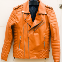 Crafted Leather Mens Classic Orange Leather Jacket Pure Lambskin Motorcycle Slim Fit Biker  - Thumbnail 1