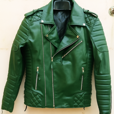 Crafted leather mens classic green leather jacket pure lambskin motorcycle slim fit biker 