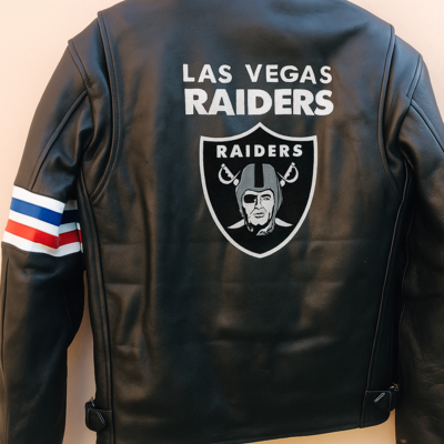 Crafted leather unique genuine leather black with red and blue stripes biker motorcycle jacket - Thumbnail 5