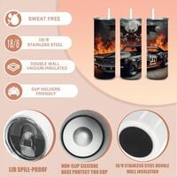 Heavy Metal Car Tumbler 20oz Skinny, Demon Hellfire Muscle Car Fan Gift, Rock Tribute - Thumbnail 1