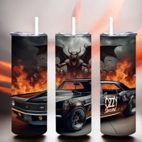 Heavy Metal Car Tumbler 20oz Skinny, Demon Hellfire Muscle Car Fan Gift, Rock Tribute - Thumbnail 2