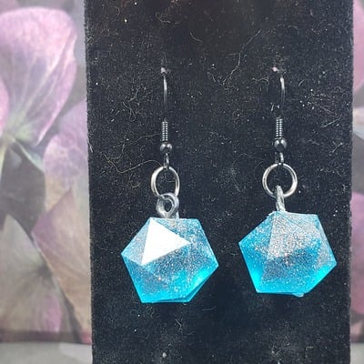 Blue glitter dice earrings