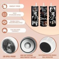 Ozzy Osbourne Photo Collage Tumbler 20oz Skinny, Black and White Rock Fan Gift, Heavy Metal Tribute  - Thumbnail 1