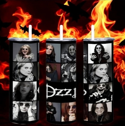 Ozzy Osbourne Photo Collage Tumbler 20oz Skinny, Black and White Rock Fan Gift, Heavy Metal Tribute 
