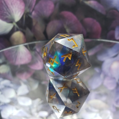 Dark labradorite rune dice